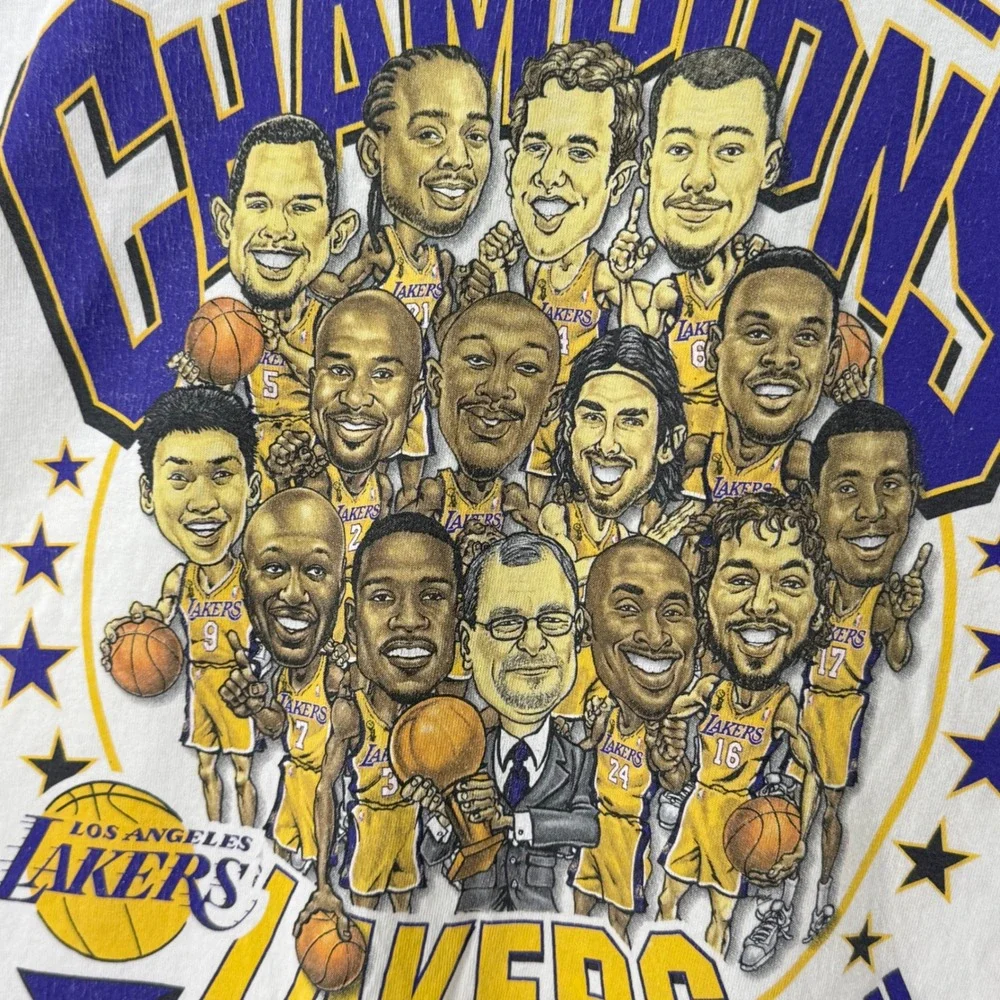 Adidas Los Angeles Lakers 2009 NBA Champions Caricature T-Shirt Cream XL